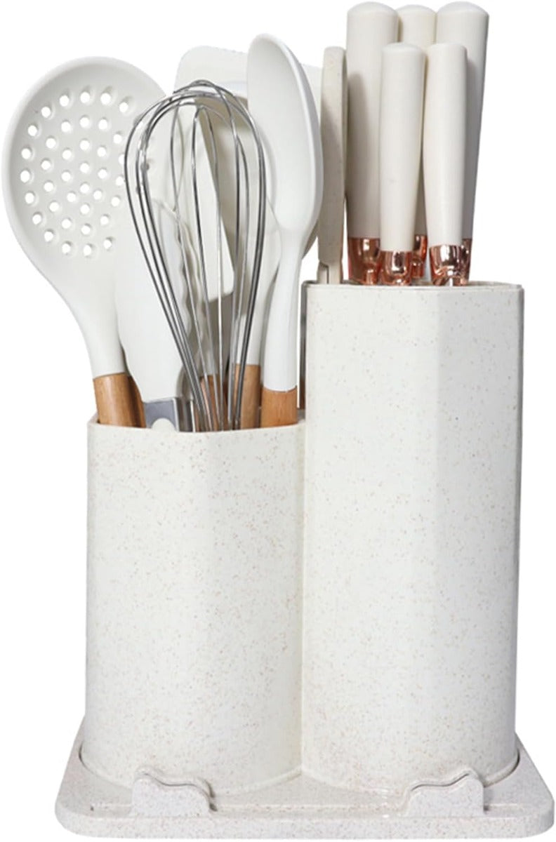 Set di 19 Utensili da Cucina in Silicone – Resistenti al Calore, Antiaderenti e Delicati sulle Pentole (Bianco)