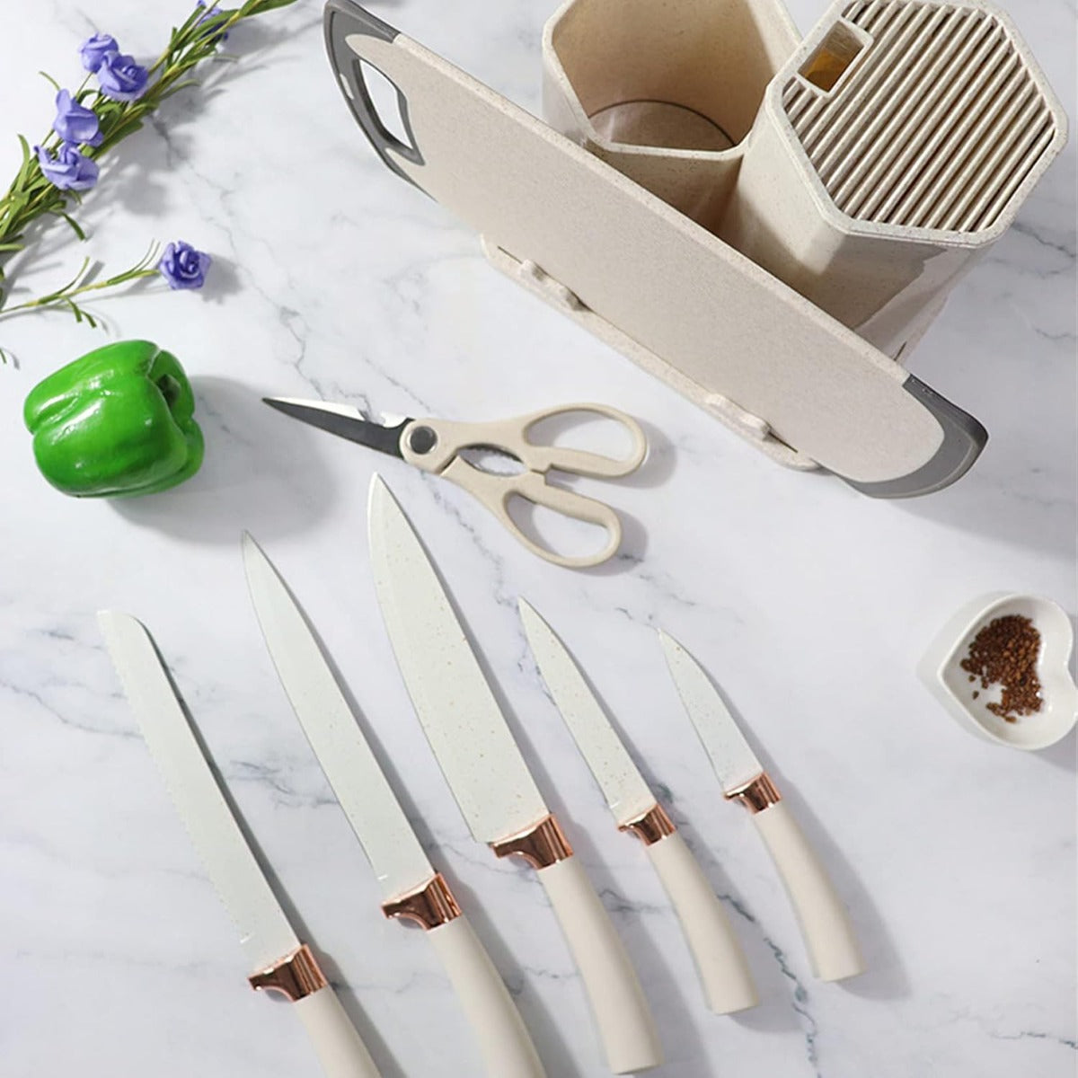 Set di 19 Utensili da Cucina in Silicone – Resistenti al Calore, Antiaderenti e Delicati sulle Pentole (Bianco)